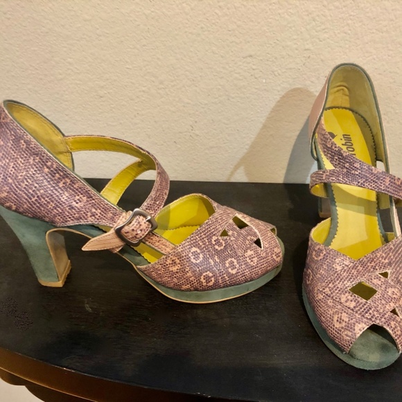 Faryl Robin 1940's Style Platform Pumps From Anthropology/ Pink, Green - 6.5M - Picture 3 of 14